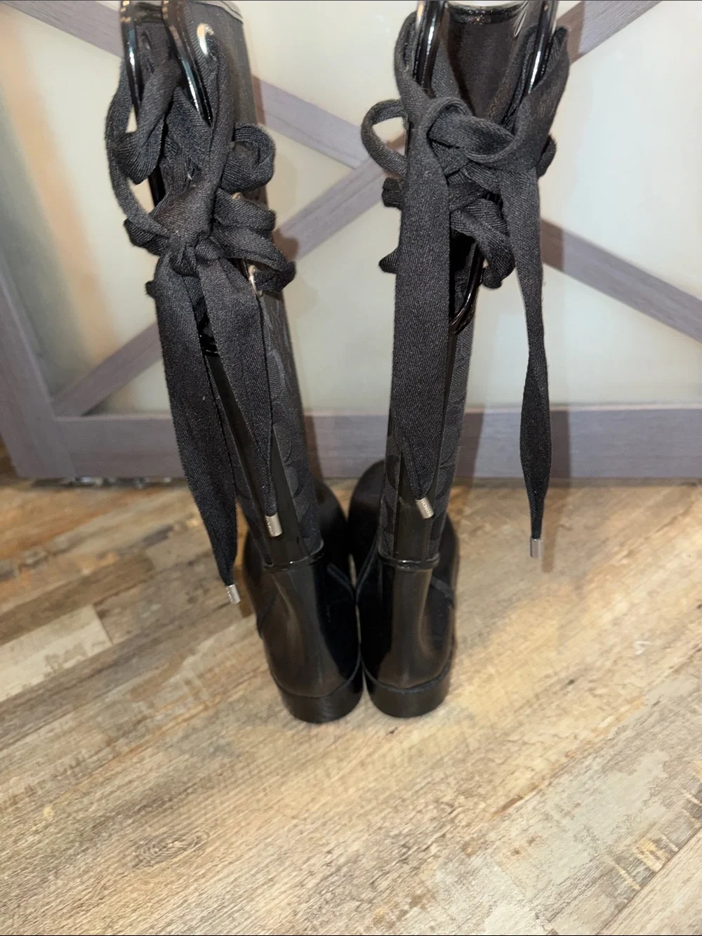 Coach TristeeTall Black Signature Lace-Up Rain Boots